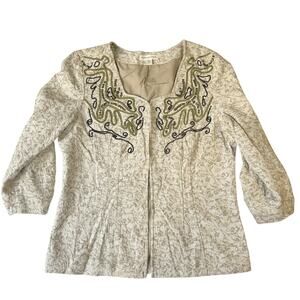 Coldwater Creek Women Blazer 8 Beige Floral Embroidered Square Neck 3/4 Sleeve